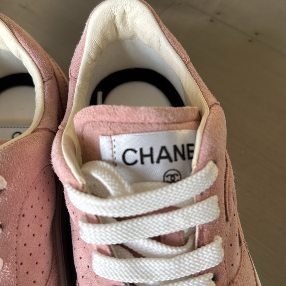 Chanel pink suede trainer sneaker flat s 38.5 - Picture 4 of 11